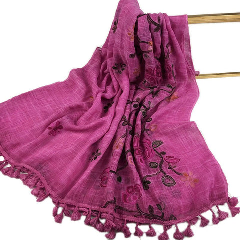 Women's Cotton Hijab Scarf Warm Embroider Soft Shawl Flower