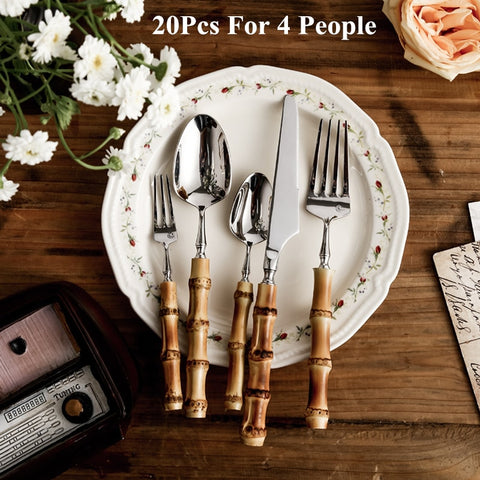 High-Quality Bamboo Cutlery Stainless Steel set