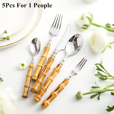 High-Quality Bamboo Cutlery Stainless Steel set