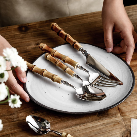 High-Quality Bamboo Cutlery Stainless Steel set