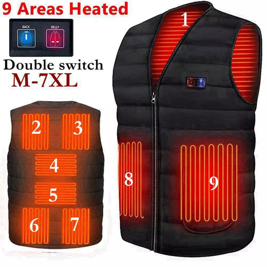 Men Autumn winter Smart heating Cotton Vest 9 area Heated V neck vest