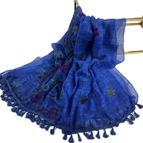 Women's Cotton Hijab Scarf Warm Embroider Soft Shawl Flower