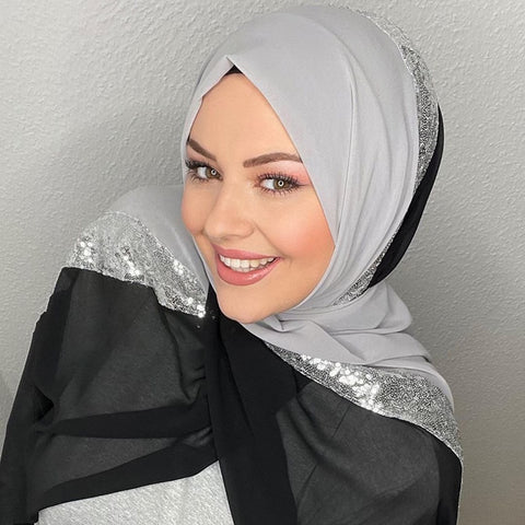 Islamic Sequin Turban Hijab Chiffon